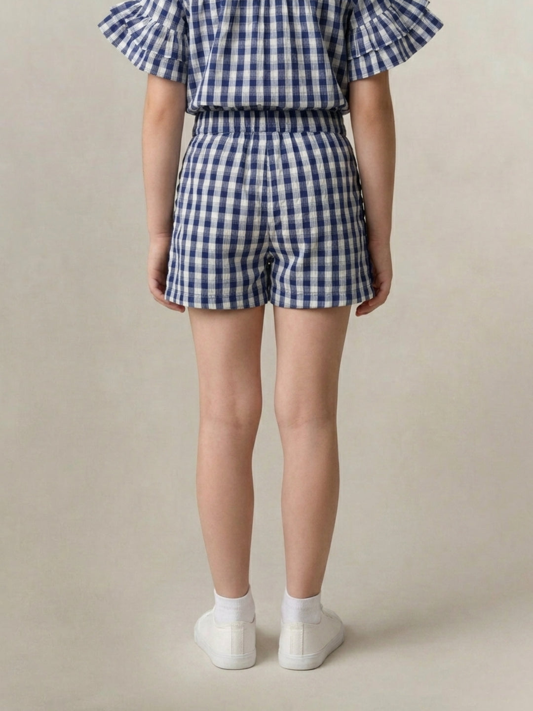Elle Girls Blue Checked Regular Fit Shorts