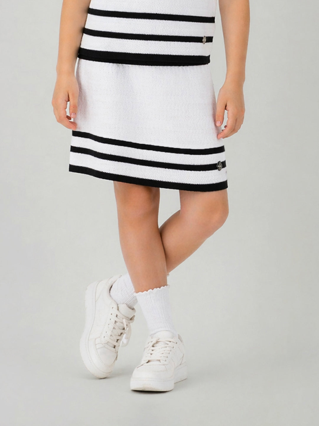 Elle White Cotton Knitted Girls Skirt