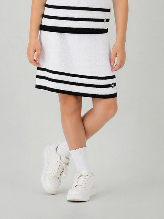 Elle White Cotton Knitted Girls Skirt