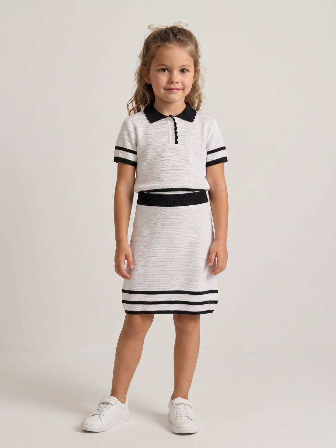 Elle Girls White Striped Regular Fit Pure Cotton Skirt