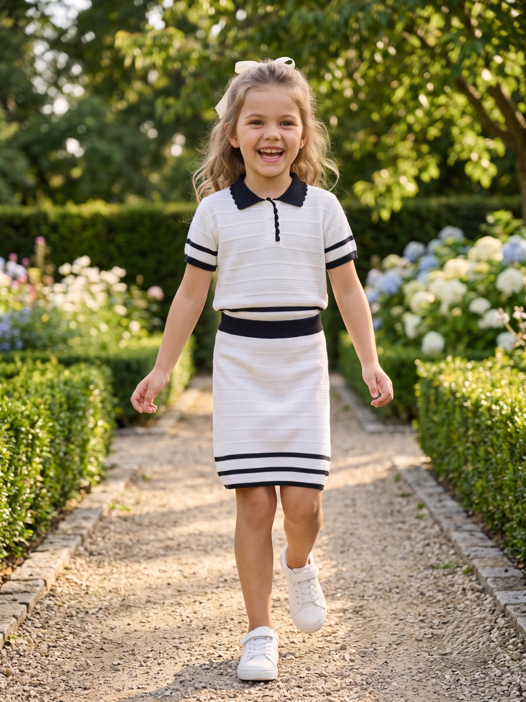 Elle Girls White Striped Regular Fit Pure Cotton Skirt