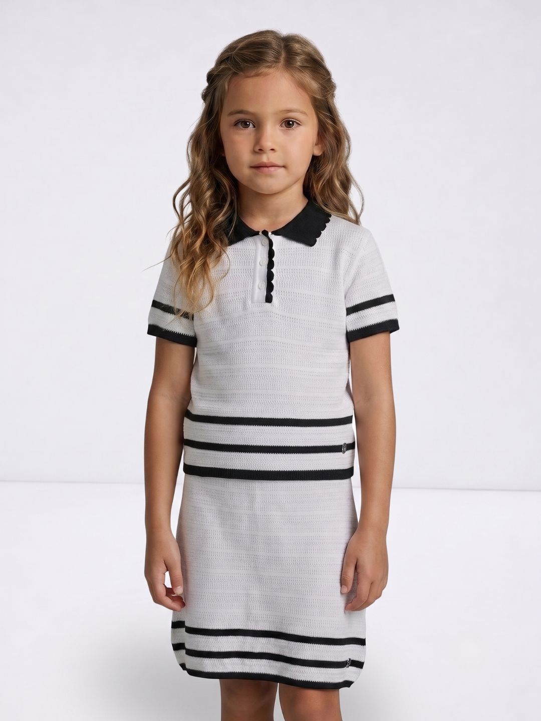 Elle Girls White Textured Regular Fit Pure Cotton T-Shirt