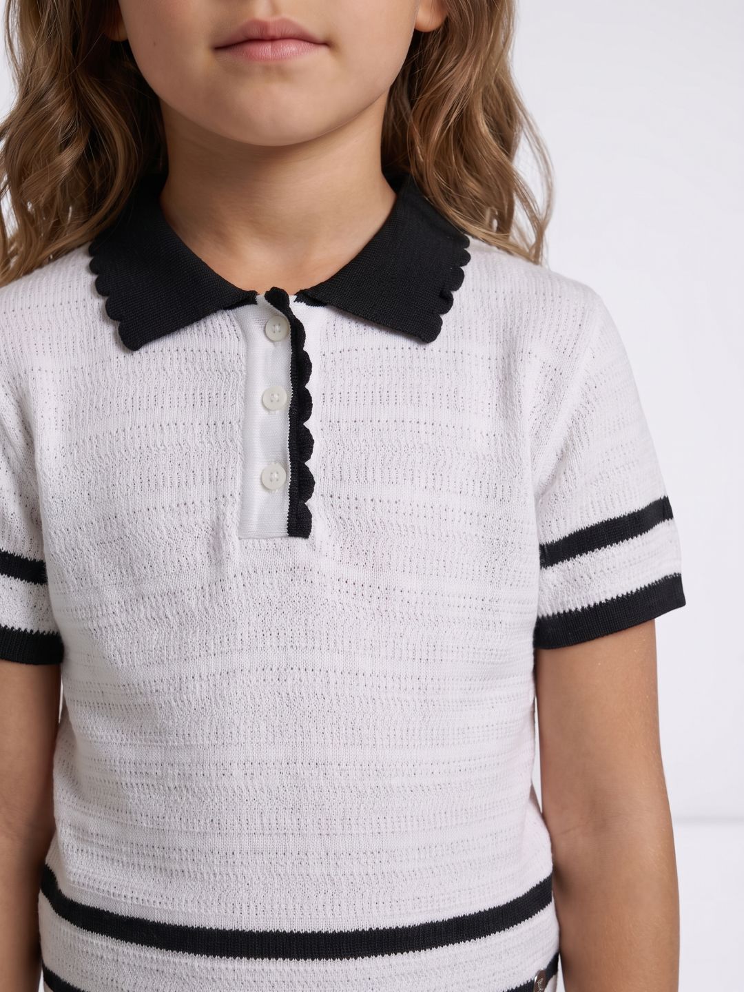 Elle Girls White Textured Regular Fit Pure Cotton T-Shirt