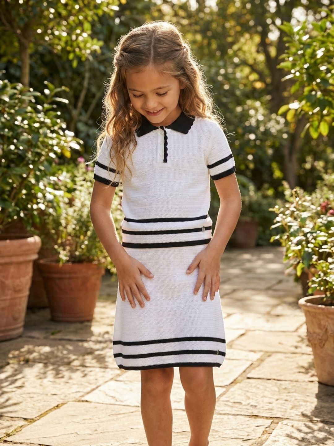 Elle Girls White Textured Regular Fit Pure Cotton T-Shirt