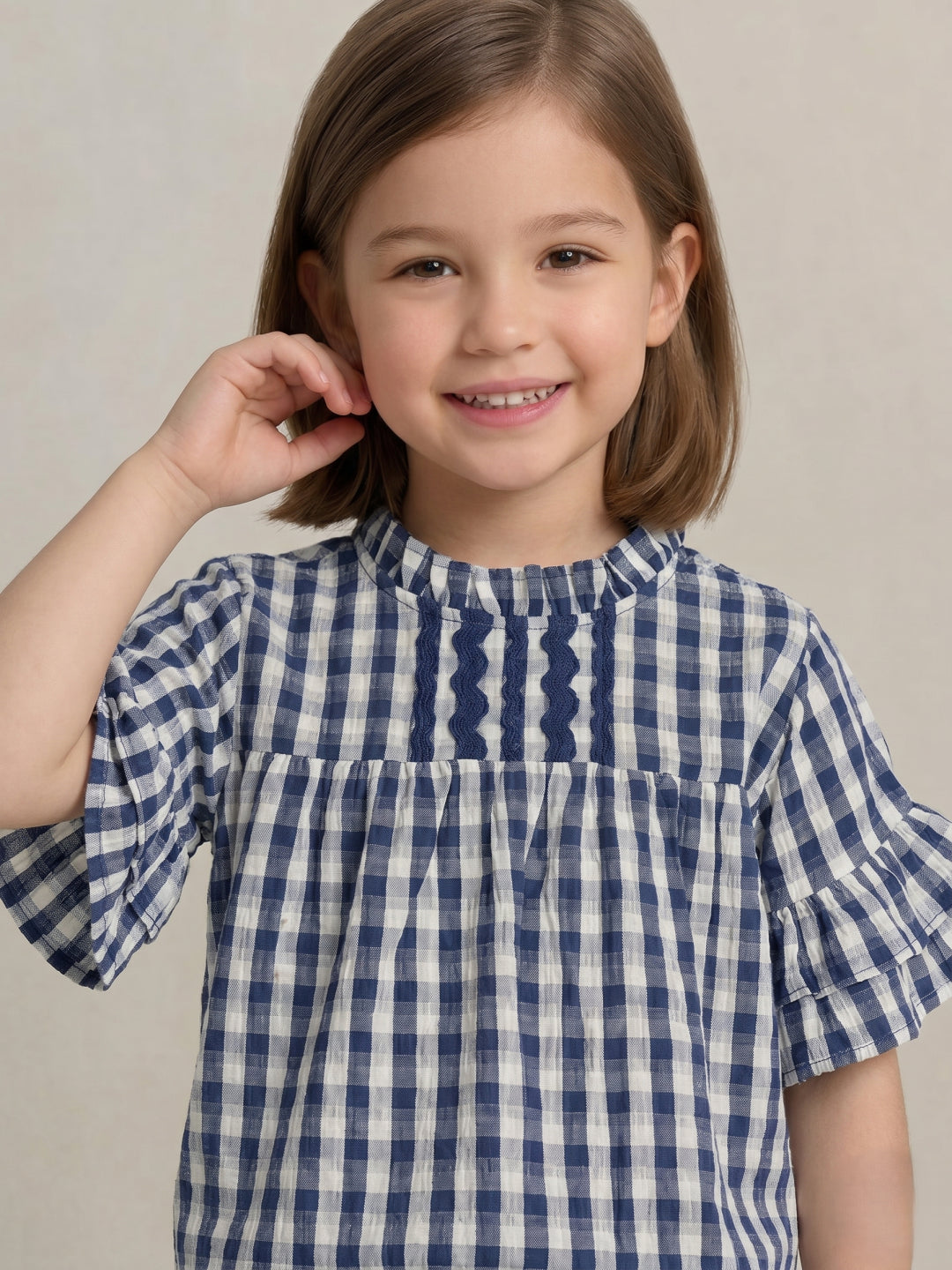 Elle Girls Blue Checked Flared Fit Top