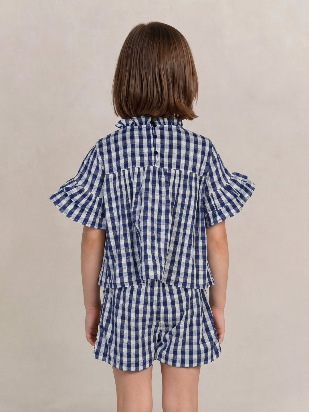 Elle Girls Blue Checked Flared Fit Top