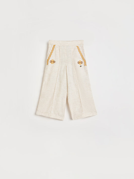 ELLE Girls Beige Embroidered Culottes Trouser