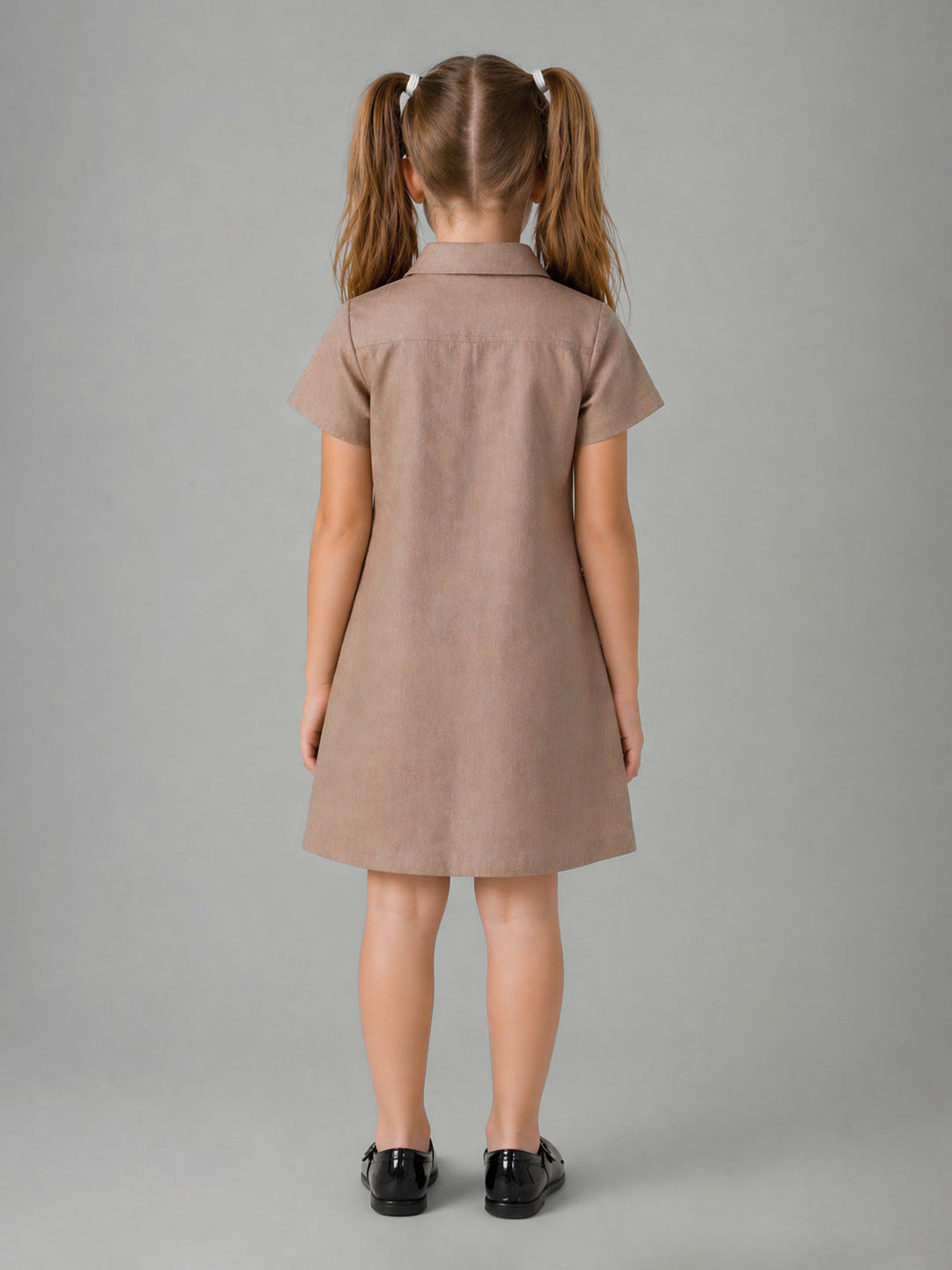 Elle Girls Beige Solid A-Line Fit Dress