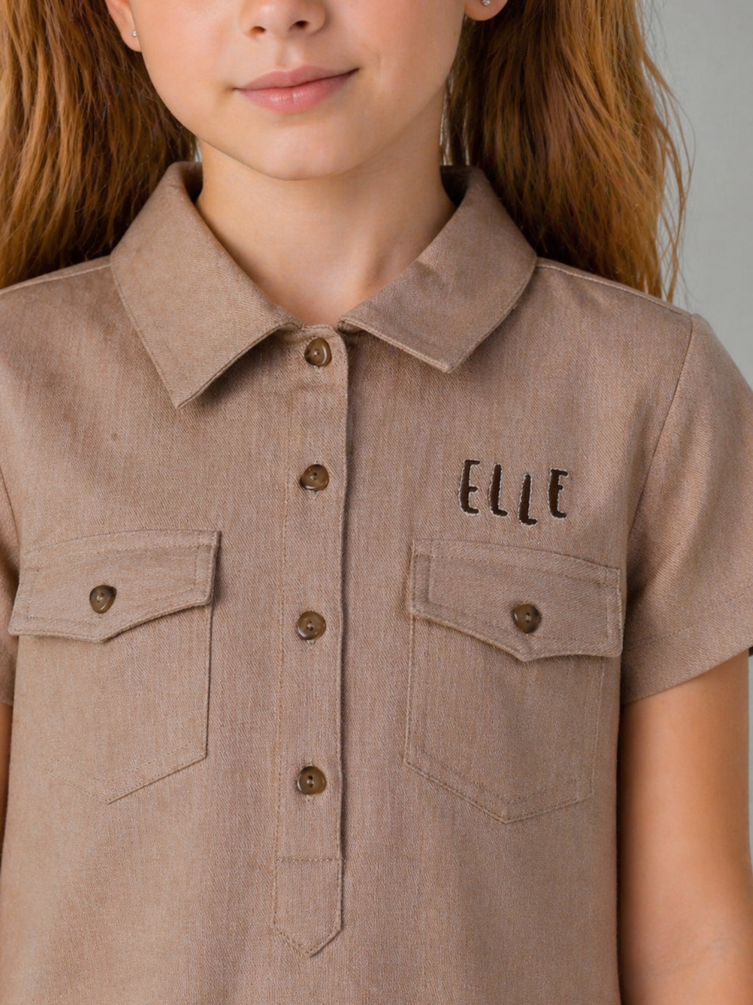 Elle Girls Beige Solid A-Line Fit Dress