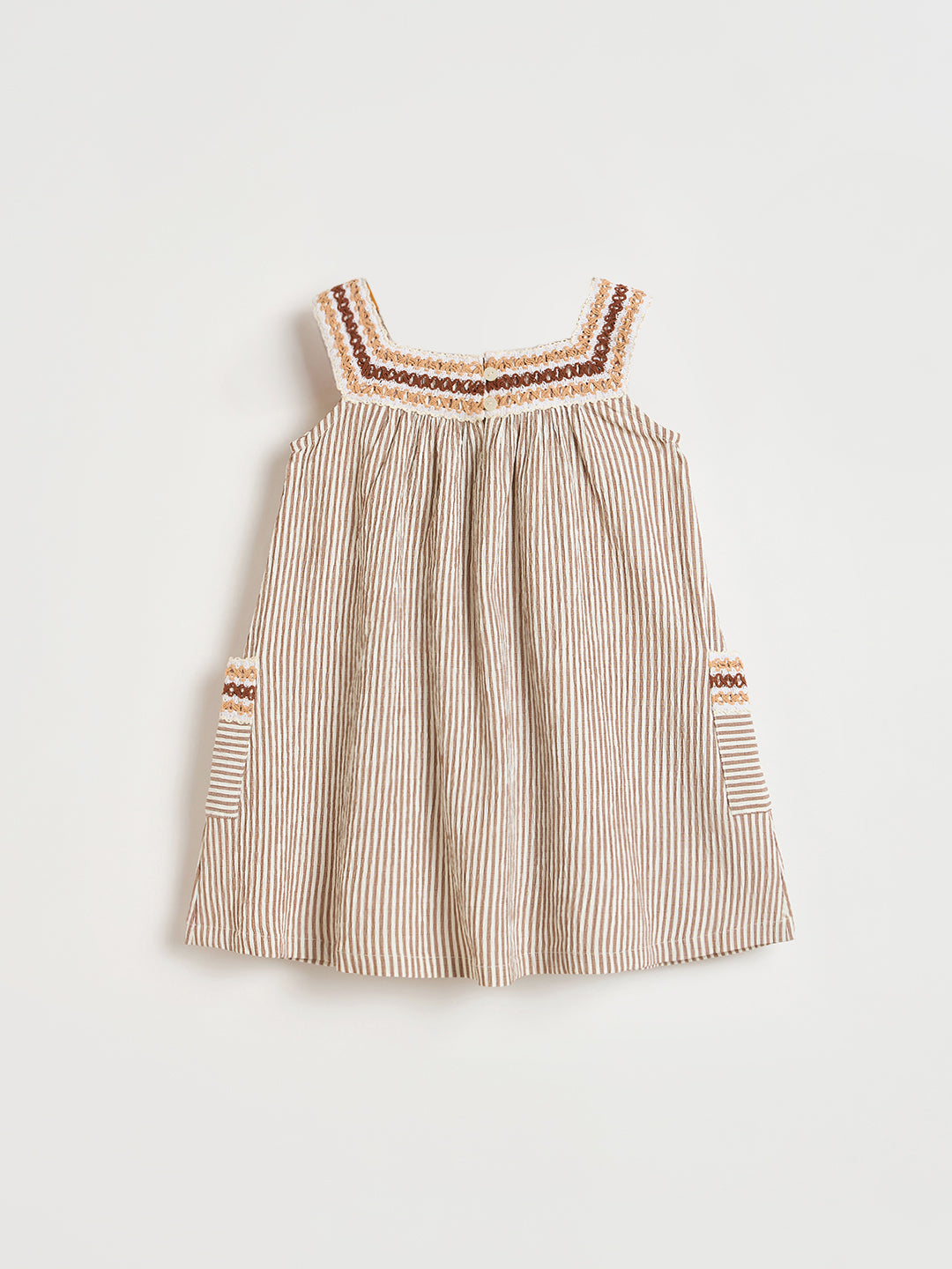 ELLE Girls Beige Woven Design Square Neck Dress