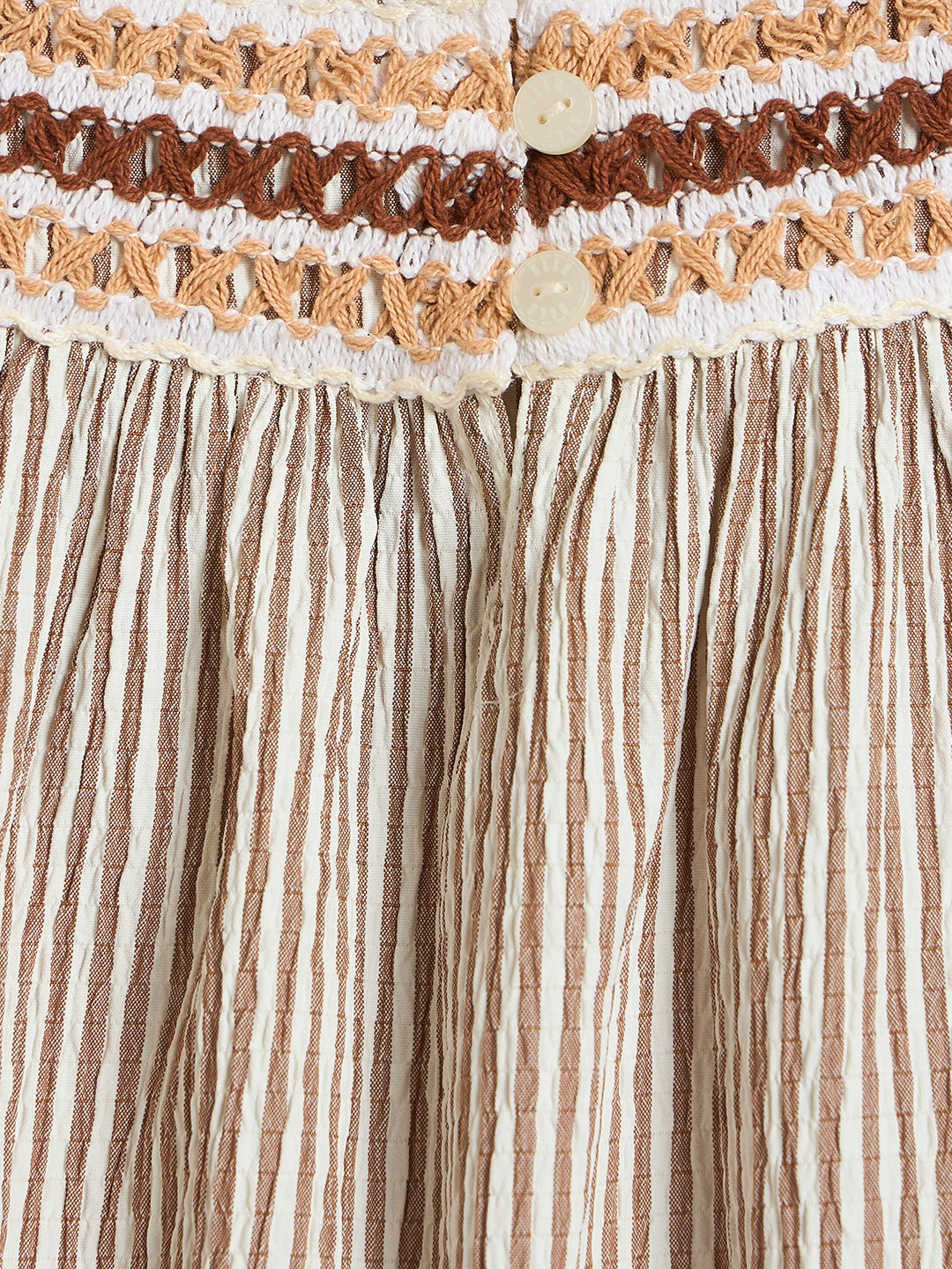 ELLE Girls Beige Woven Design Square Neck Dress