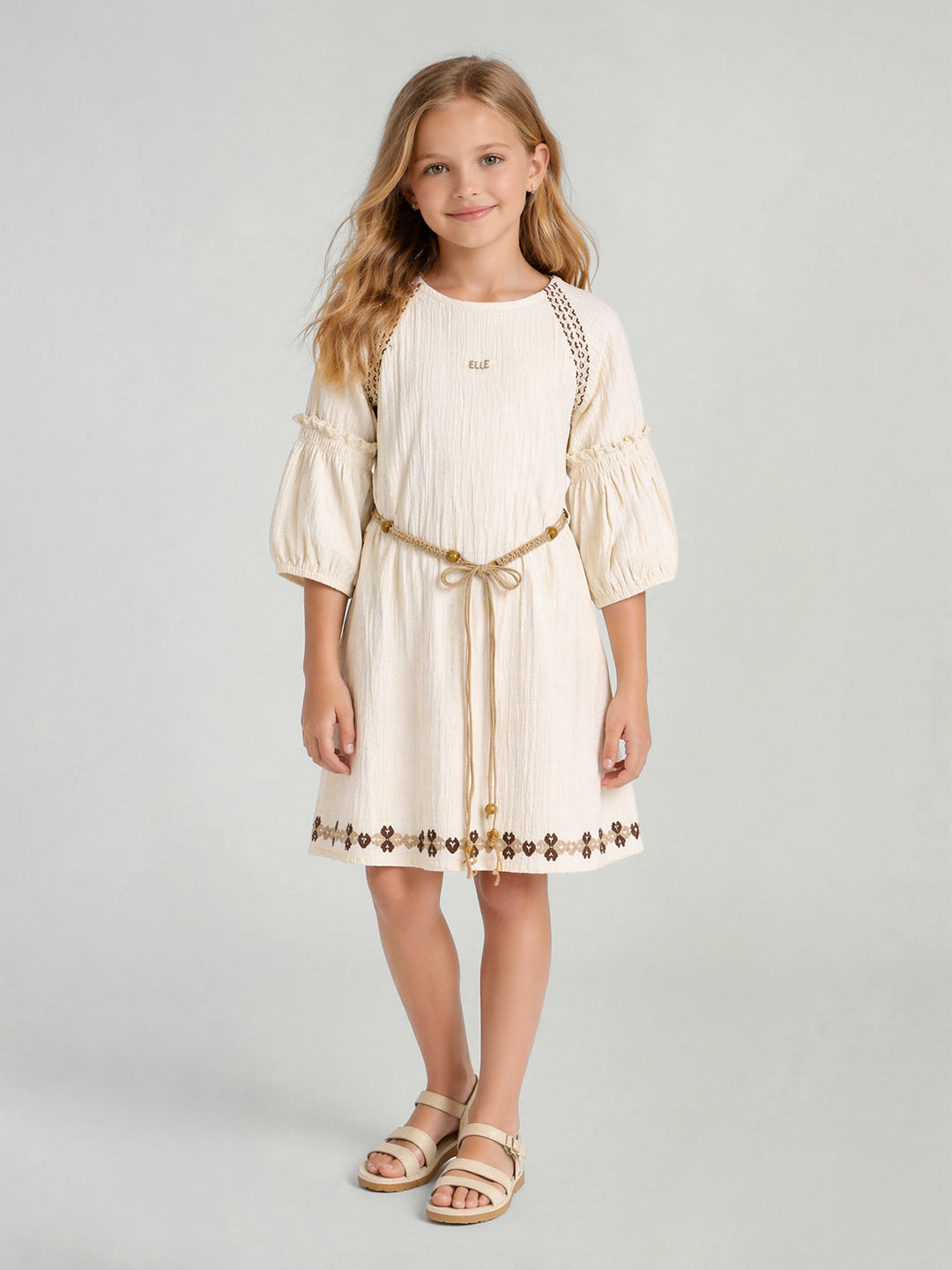 Elle Cream Solid Girls Dress