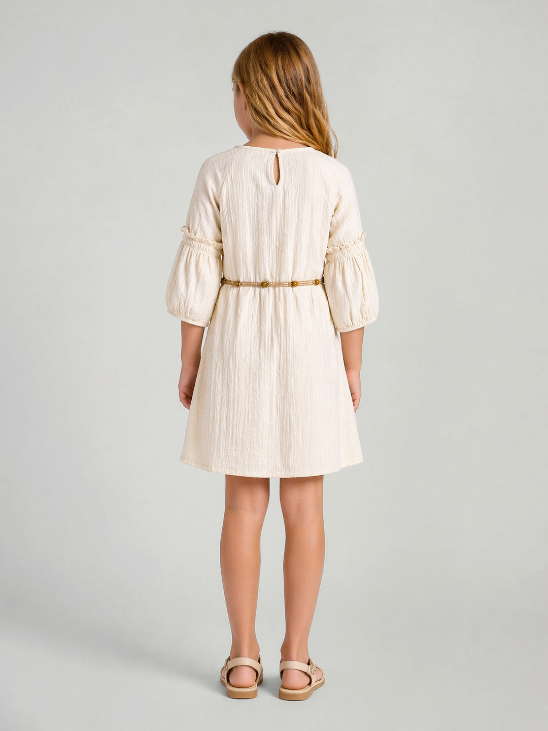 Elle Cream Solid Girls Dress
