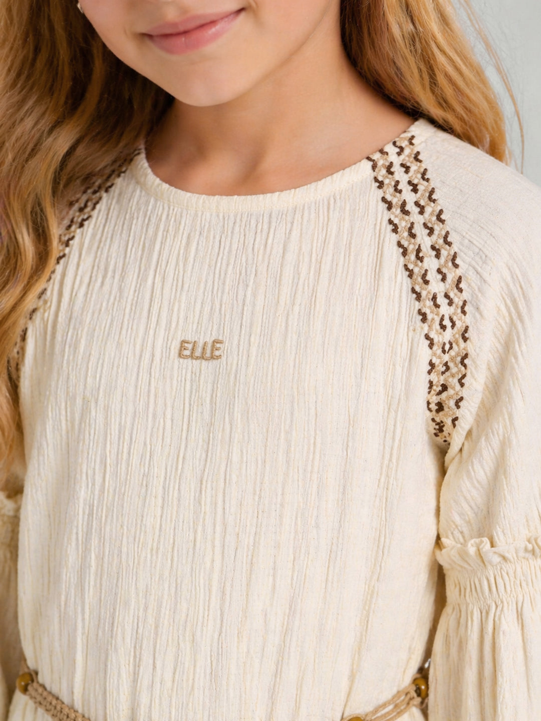 Elle Cream Solid Girls Dress
