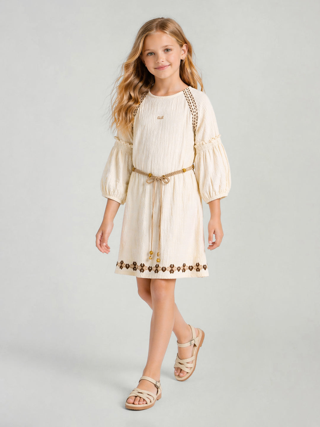 Elle Cream Solid Girls Dress