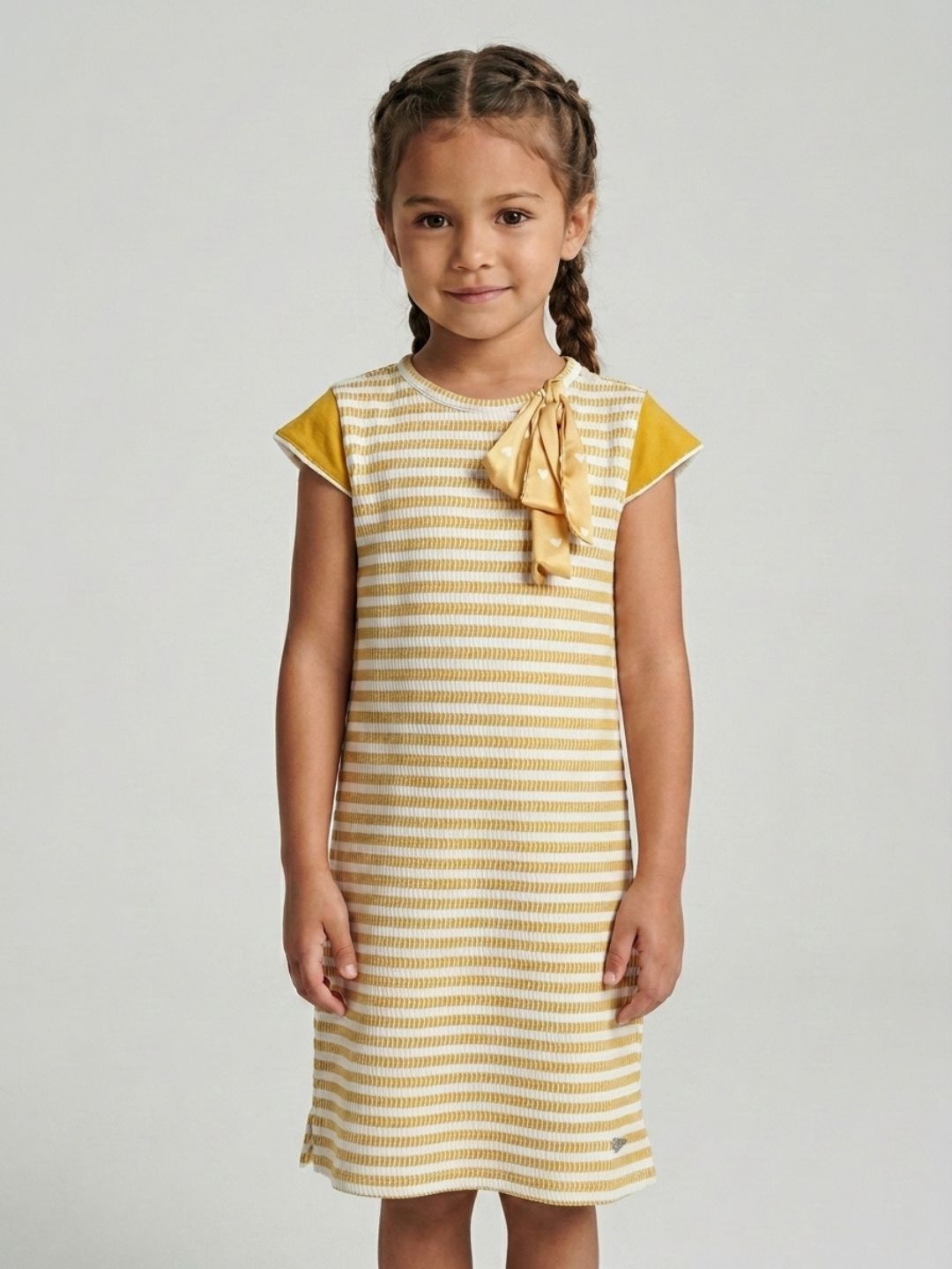 Elle Girls Yellow Striped A-Line Fit Dress