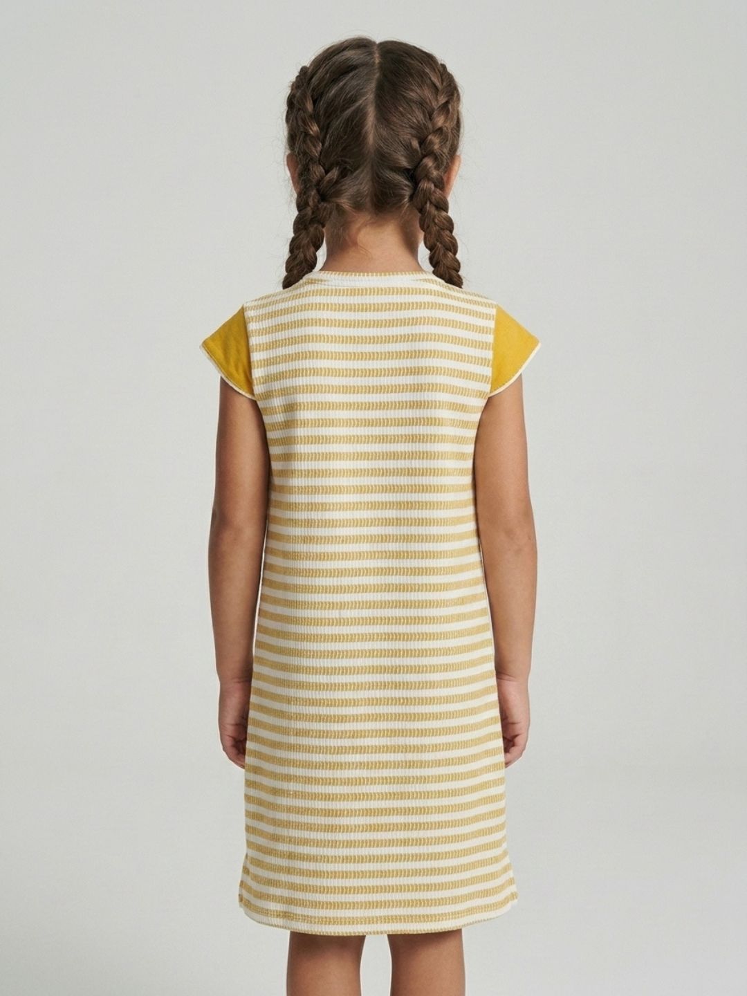 Elle Girls Yellow Striped A-Line Fit Dress