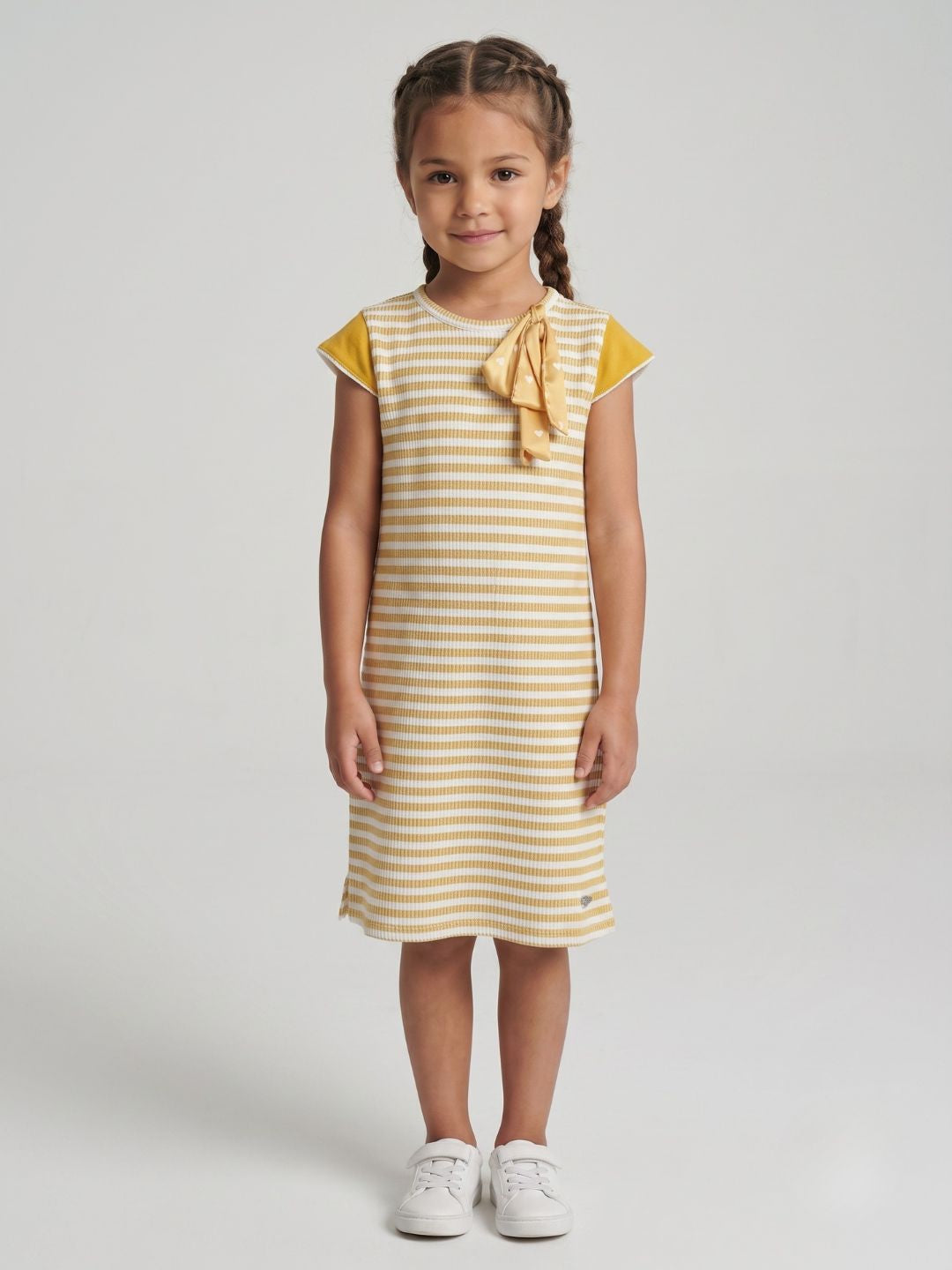 Elle Girls Yellow Striped A-Line Fit Dress