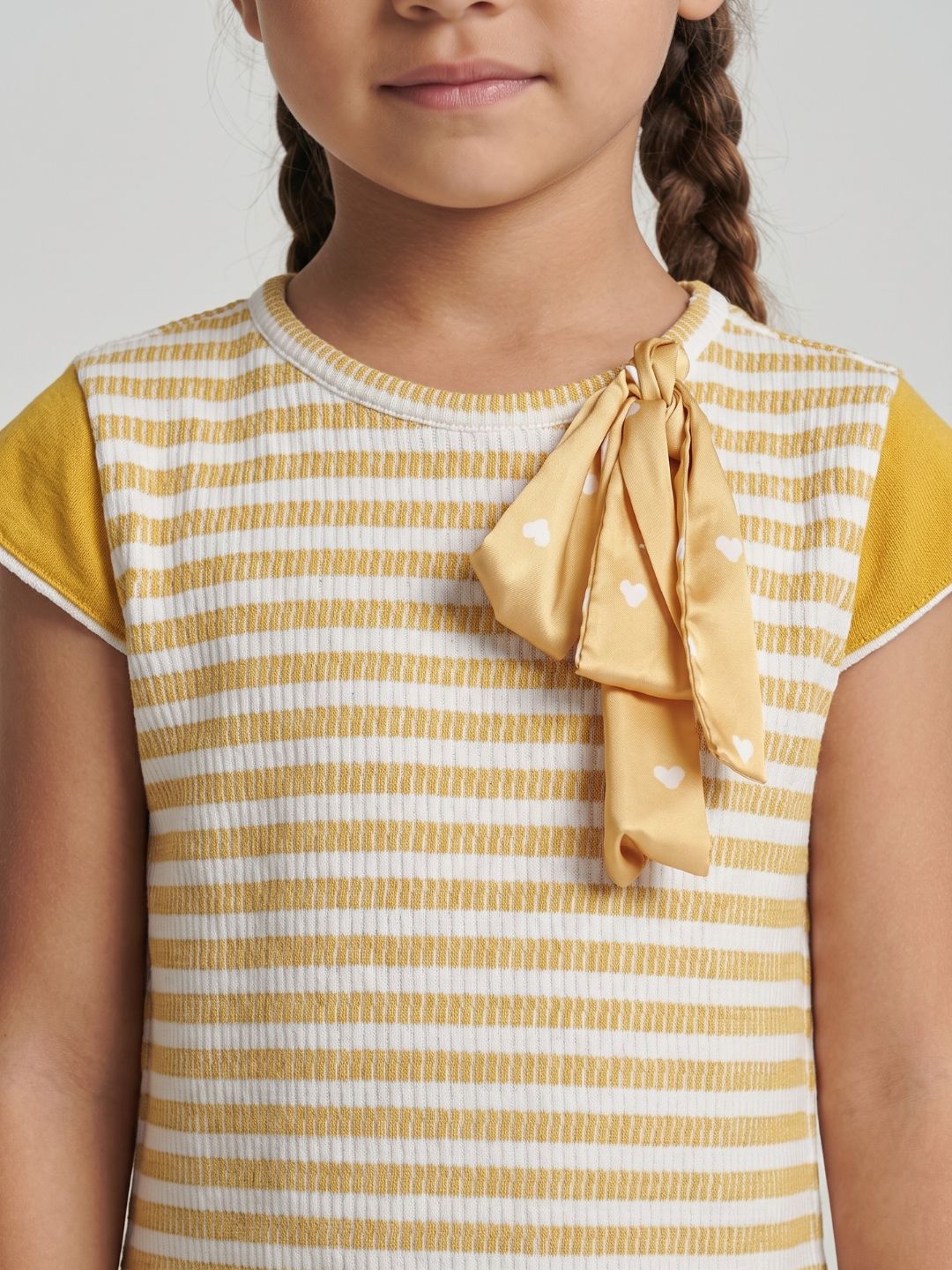 Elle Girls Yellow Striped A-Line Fit Dress