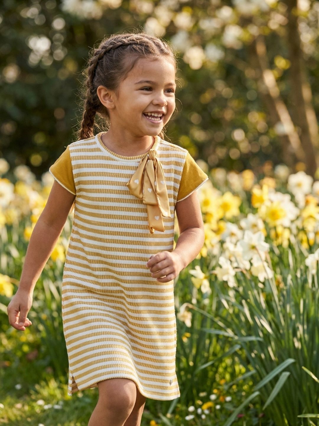 Elle Girls Yellow Striped A-Line Fit Dress