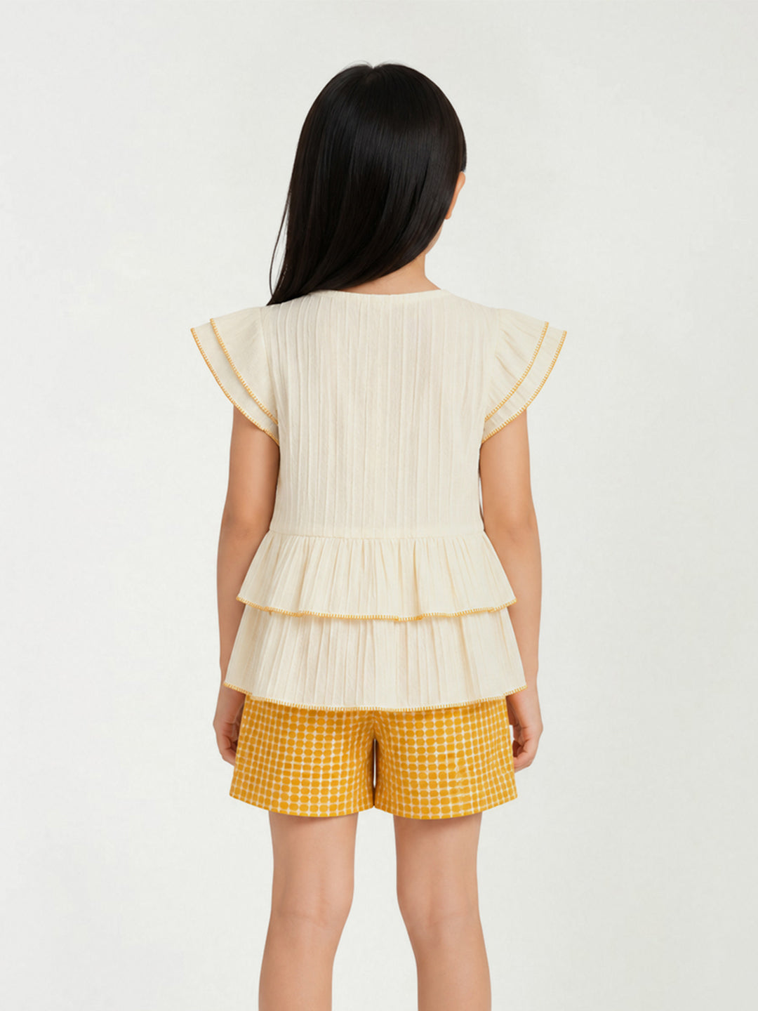 Elle Cream Cotton Printed Girls Top