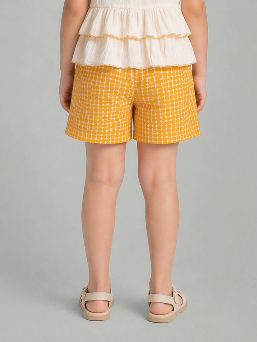 Elle Yellow Cotton Checks Girls Shorts