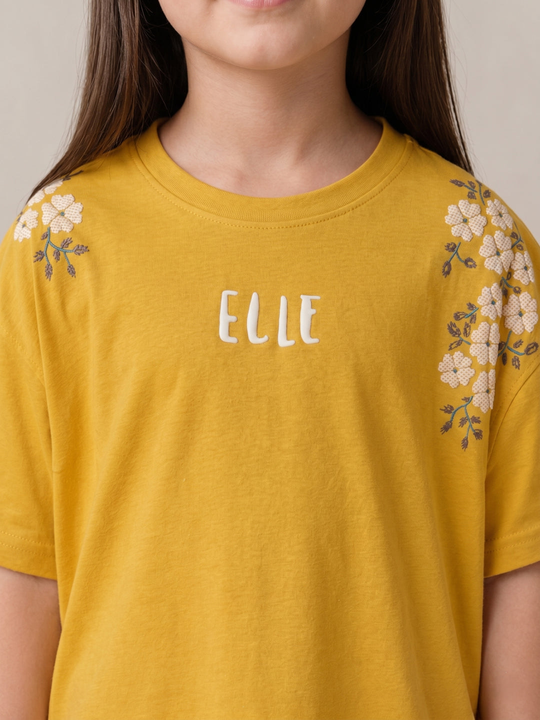 Elle Girls Yellow Printed Oversized Pure Cotton T-Shirt