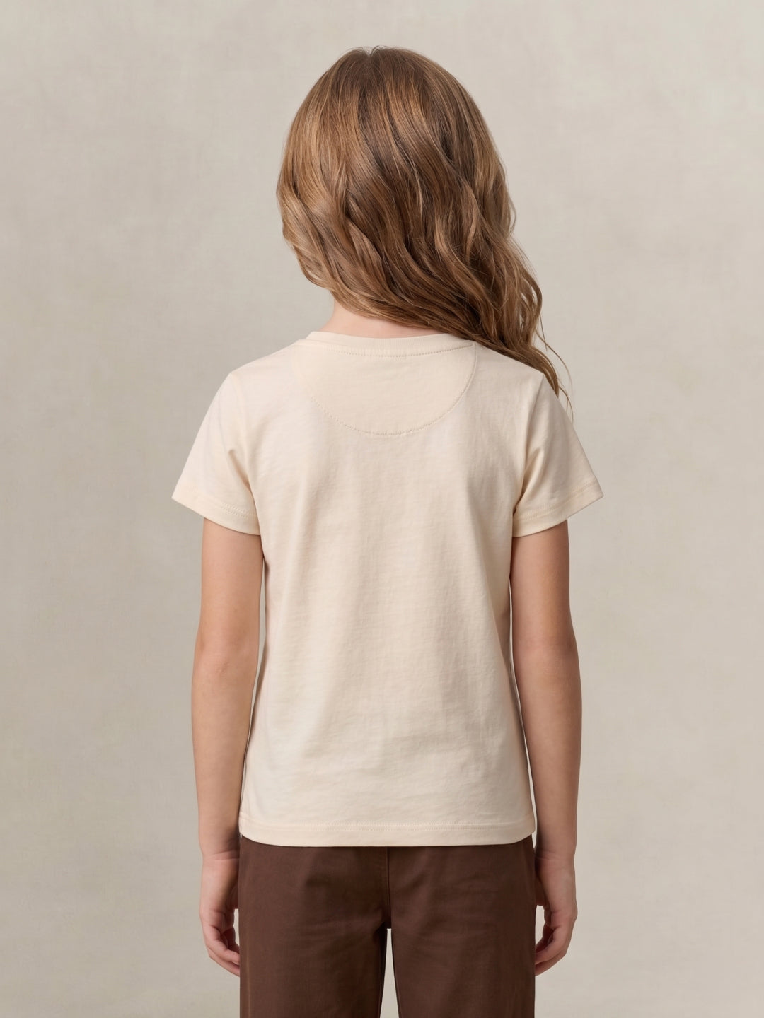 Elle Girls Cream Solid Regular Fit Pure Cotton T-Shirt