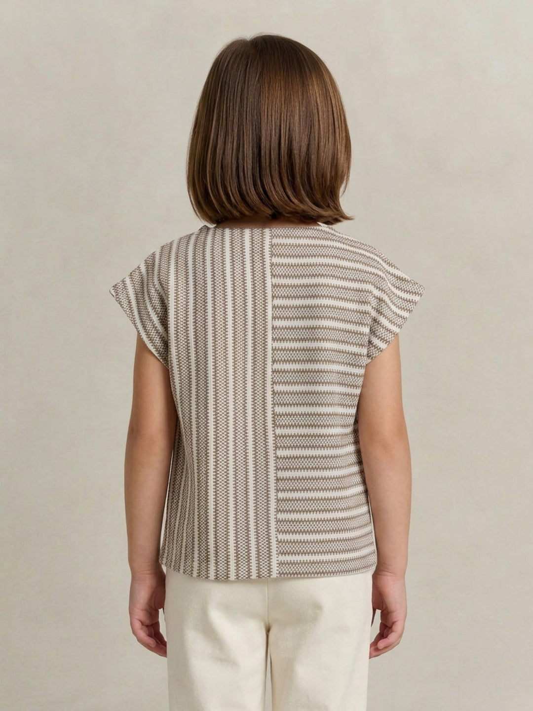 Elle Girls Beige Striped Regular Fit Top