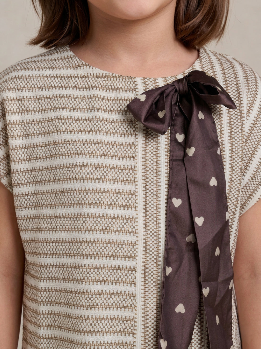 Elle Girls Beige Striped Regular Fit Top
