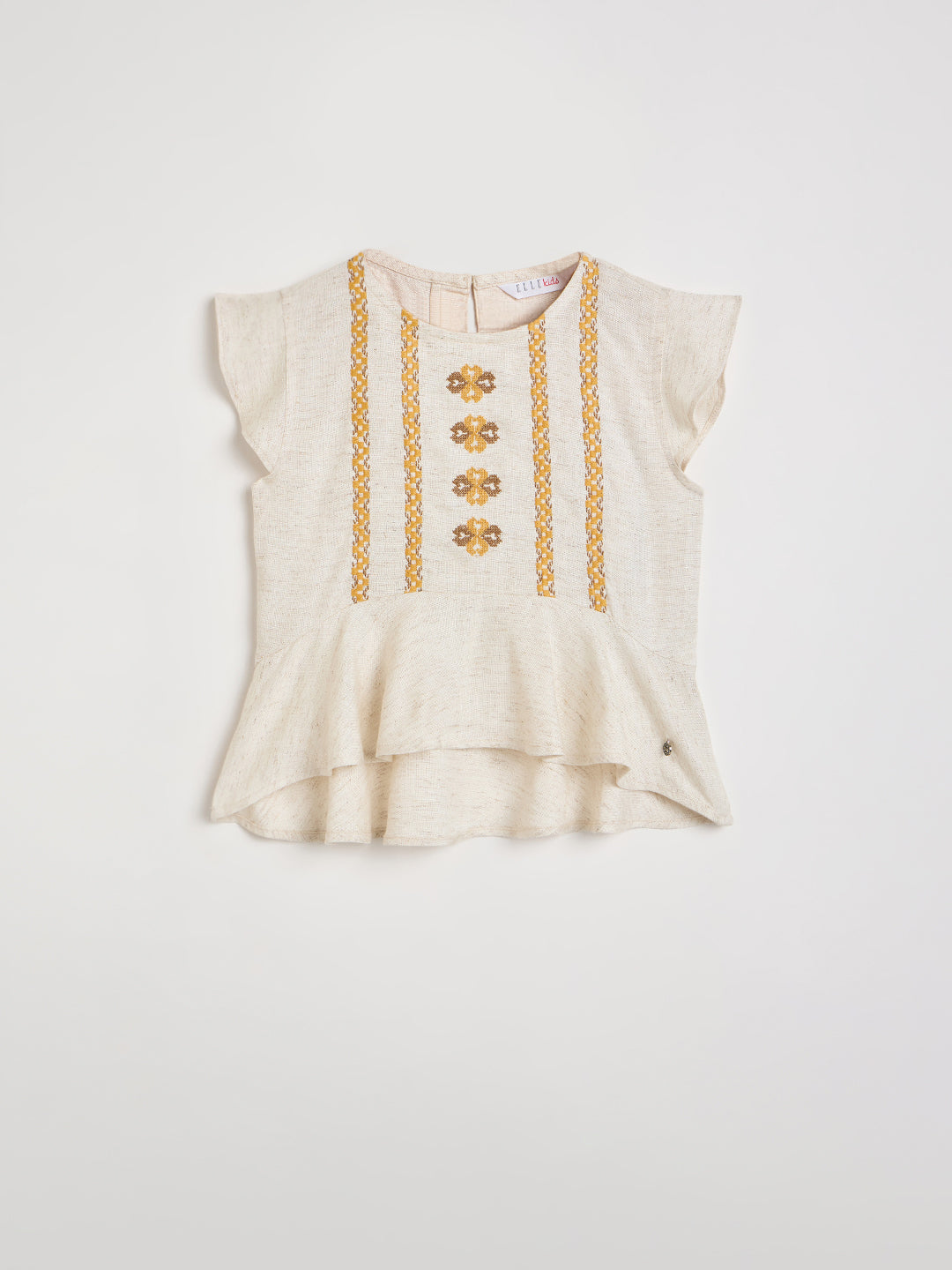 ELLE Girls Beige Embroidered Top