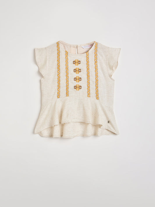 ELLE Girls Beige Embroidered Top
