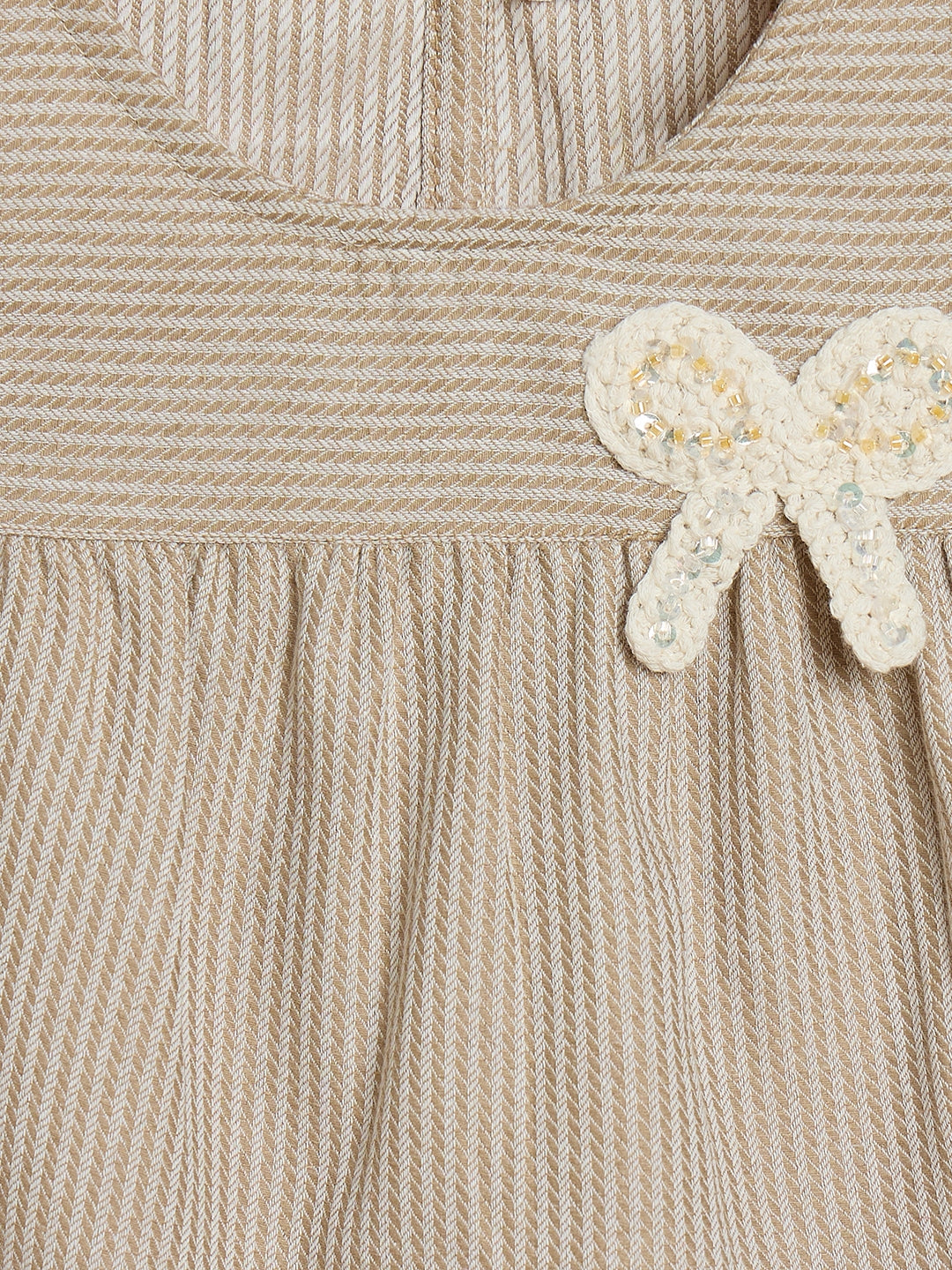 ELLE Girls Beige Striped Round Neck Top