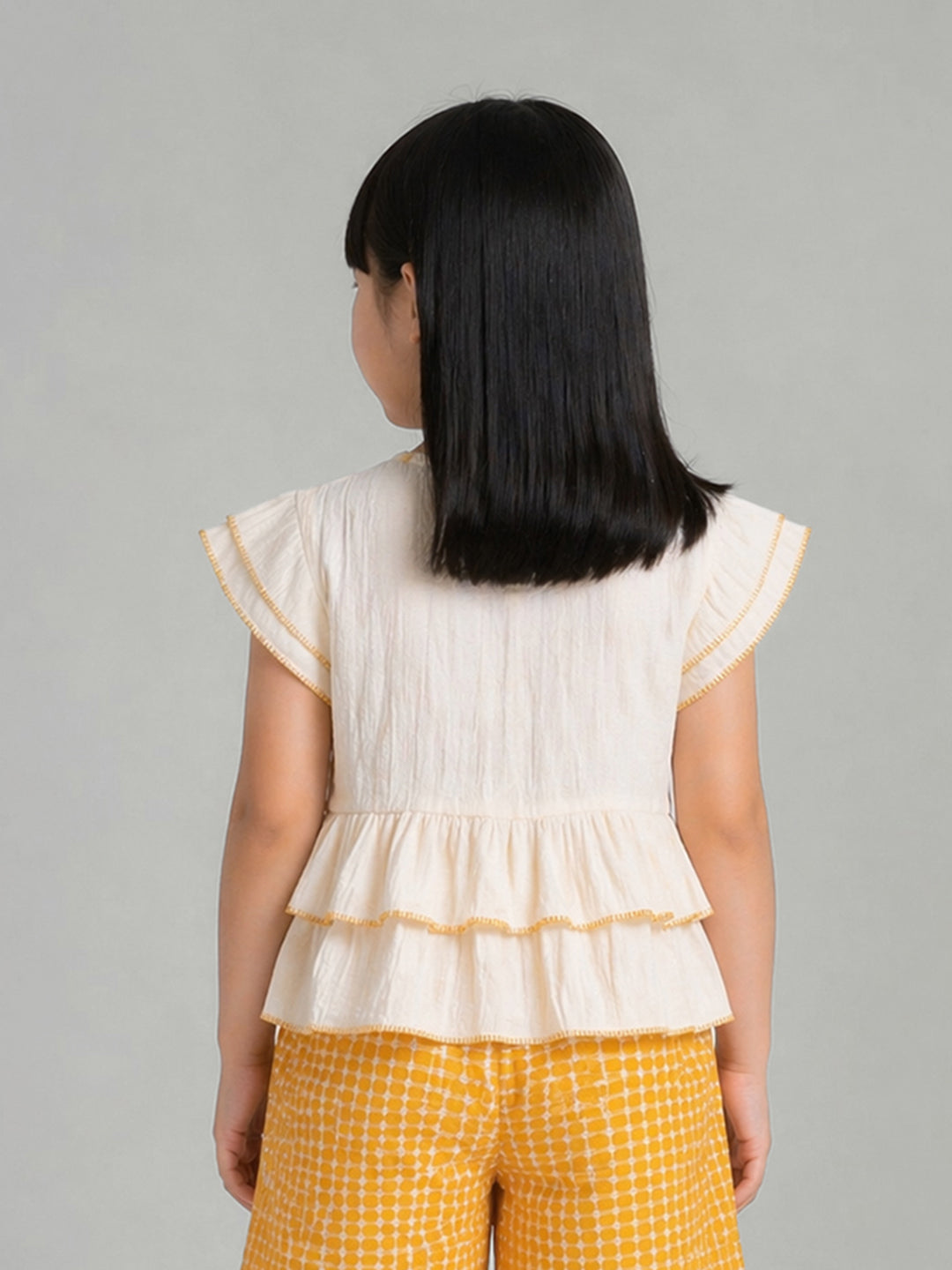 Elle Cream Cotton Printed Girls Top