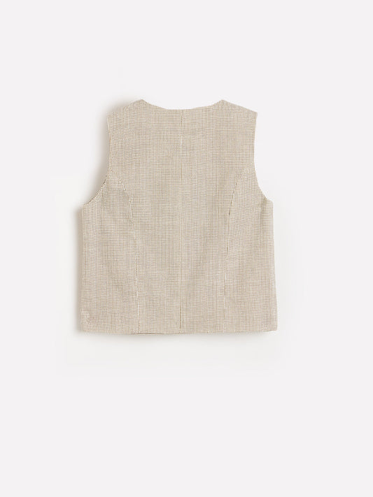 ELLE Girls Beige Printed V-Neck Waistcoat