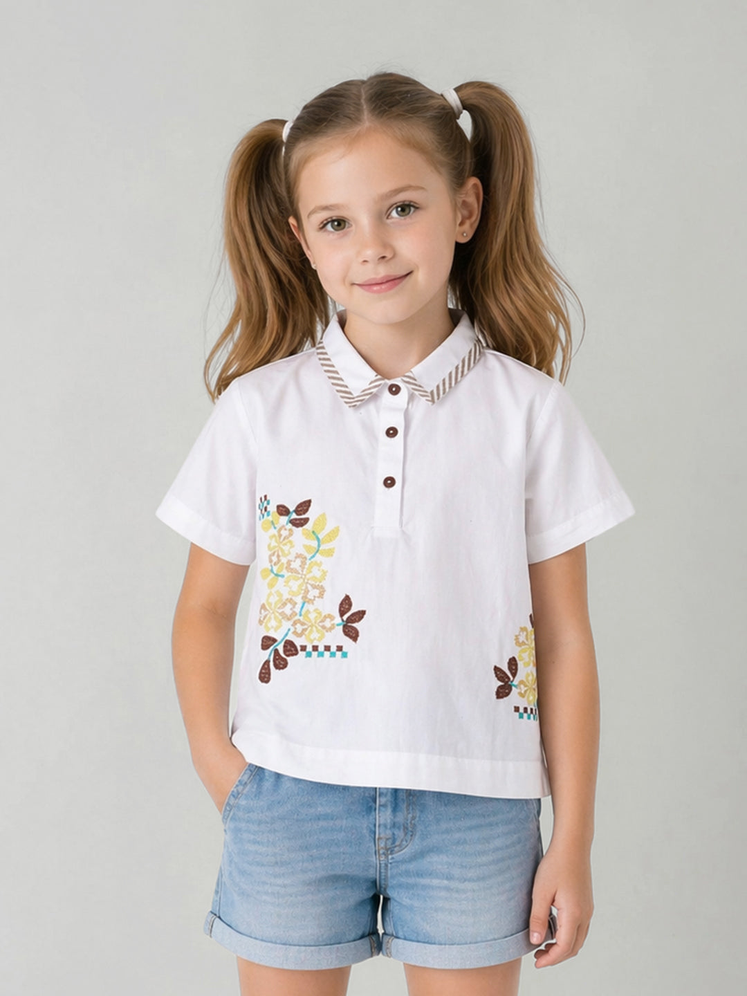 Elle Girls White Embroidered Flared Top
