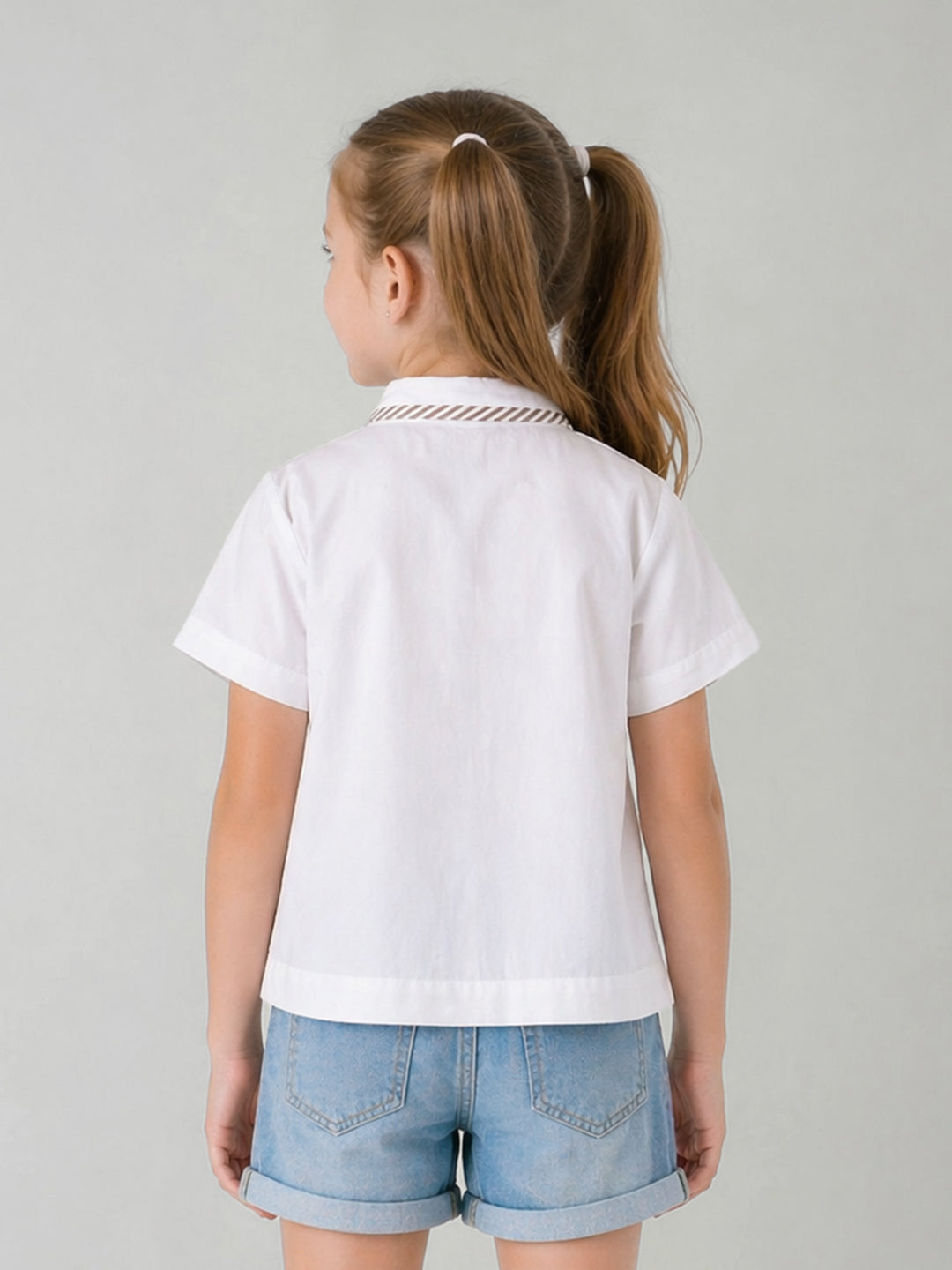 Elle Girls White Embroidered Flared Top