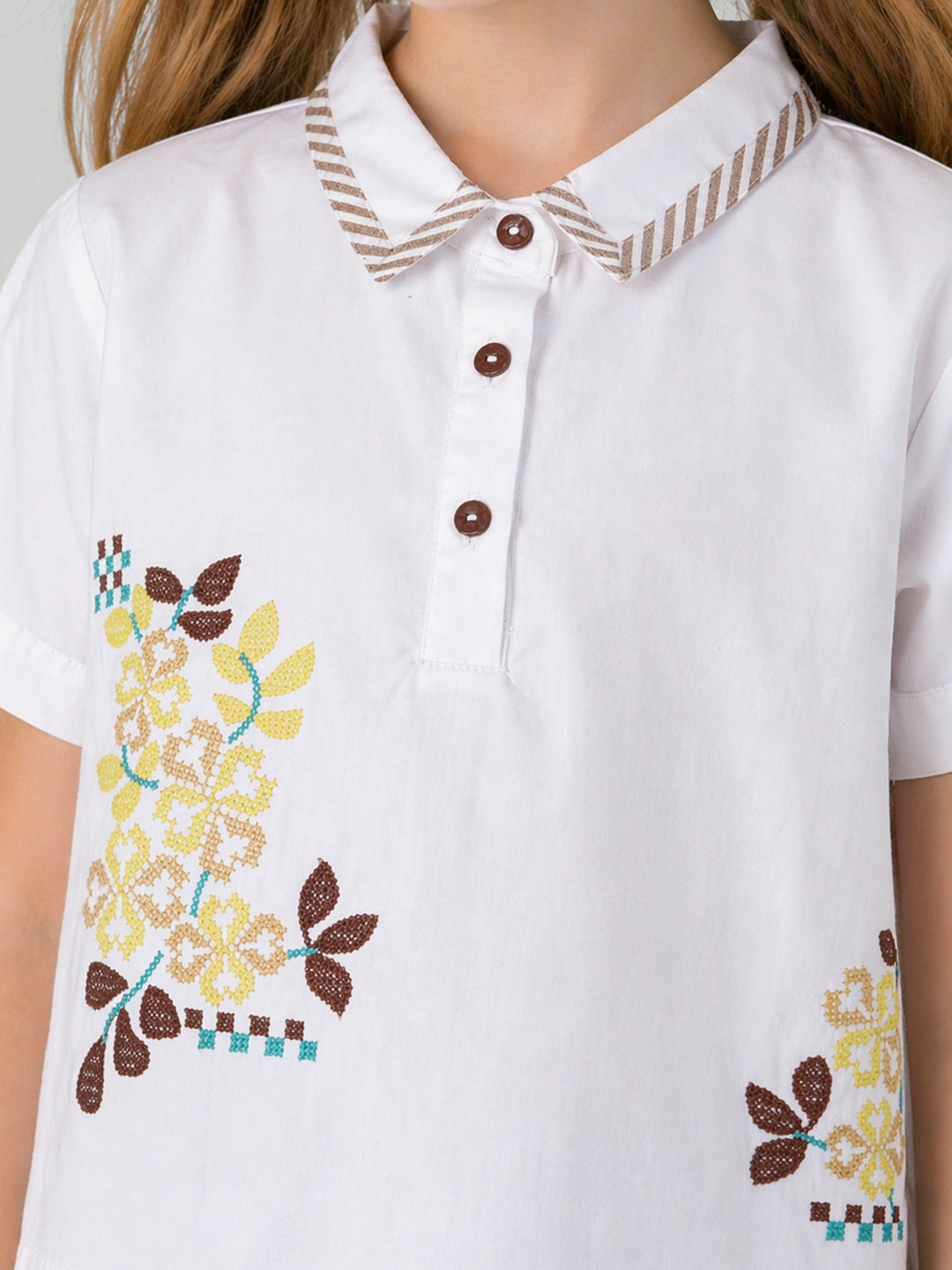 Elle Girls White Embroidered Flared Top