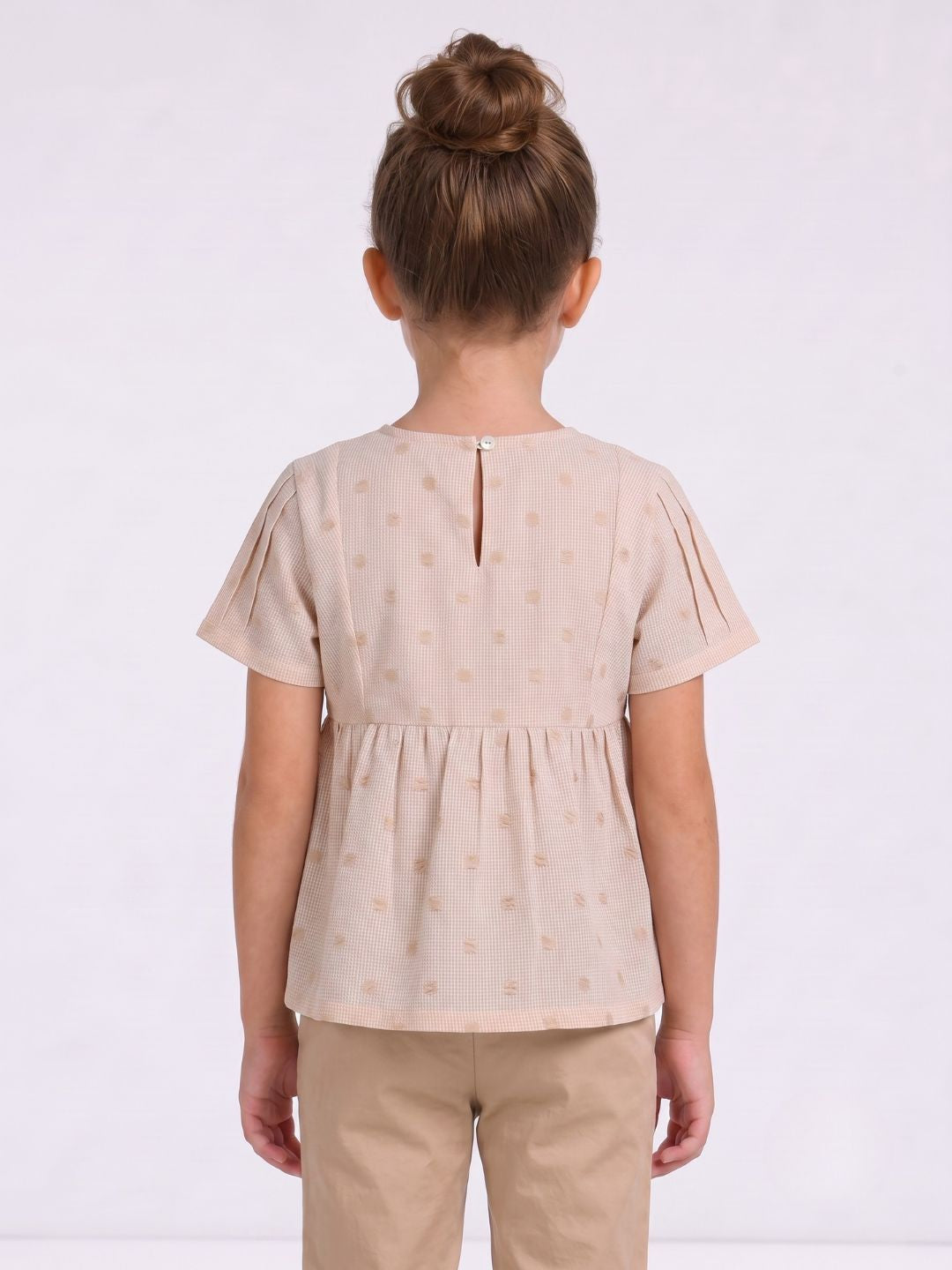 Elle Girls Beige Embroidered Flared Top