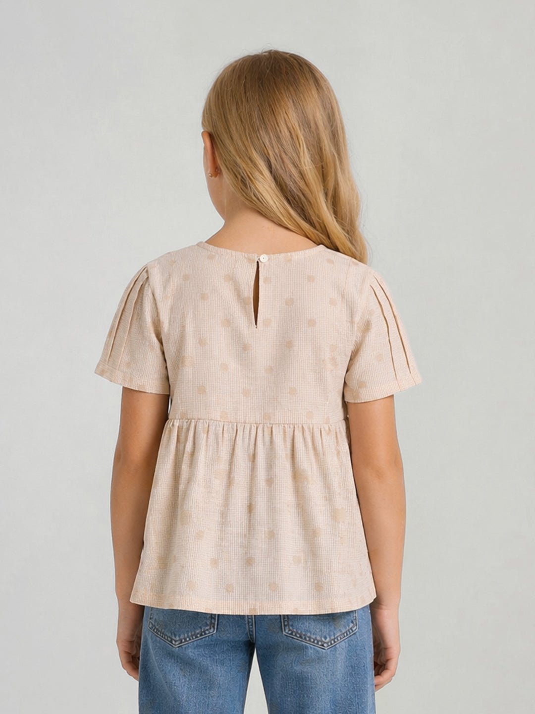 Elle Beige Embroidered Girls Top