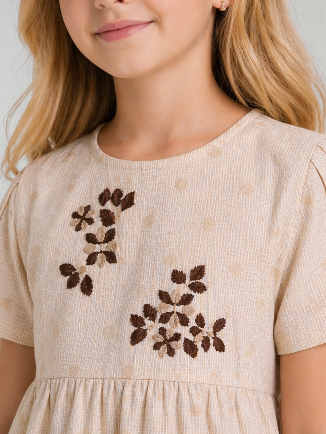 Elle Beige Embroidered Girls Top