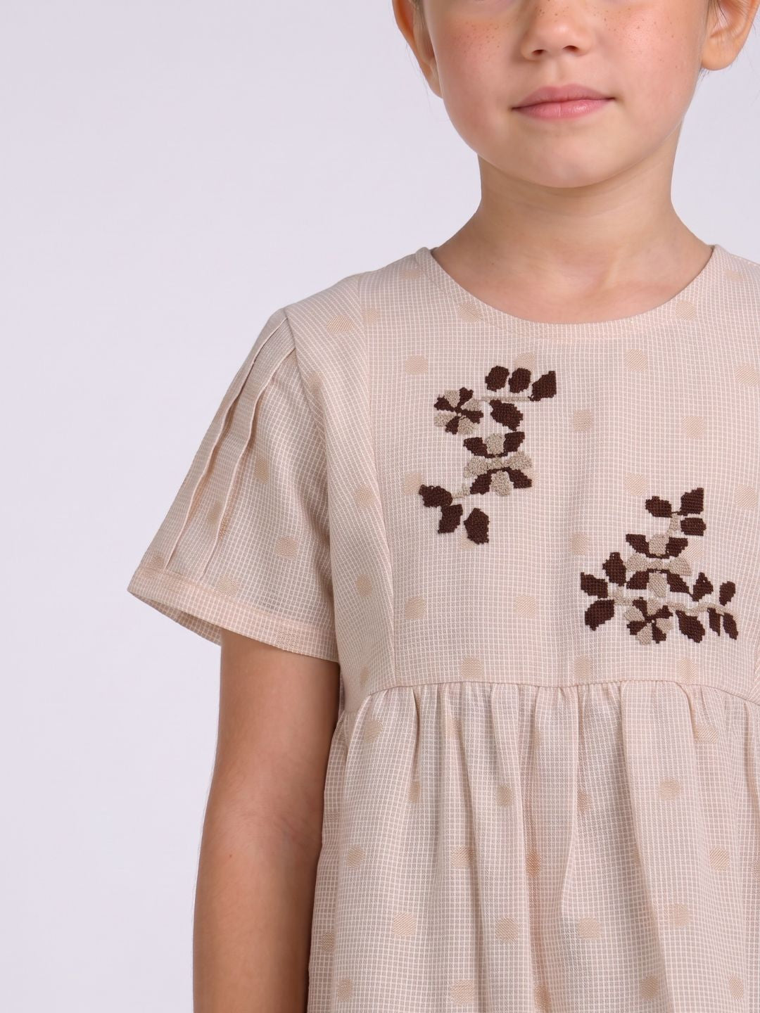 Elle Girls Beige Embroidered Flared Top