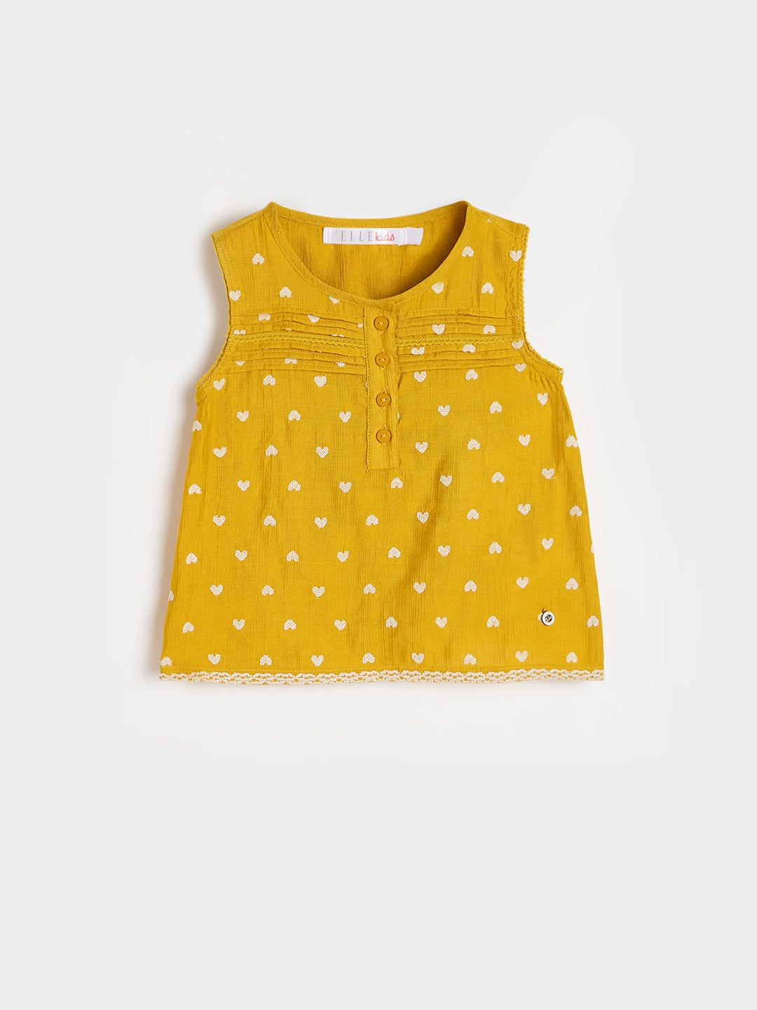 ELLE Girls Mustard Yellow Printed Round Neck Top