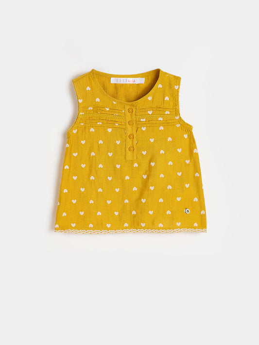 ELLE Girls Mustard Yellow Printed Round Neck Top