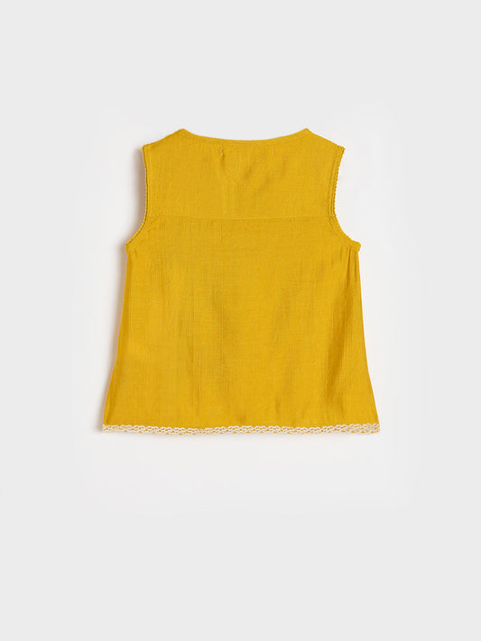 ELLE Girls Mustard Yellow Printed Round Neck Top