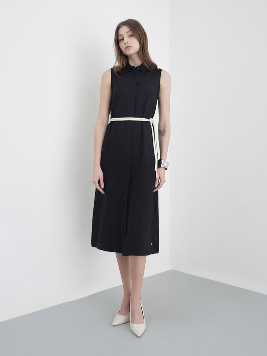 Elle Women Black Solid Relaxed Fit Pure Cotton Dress