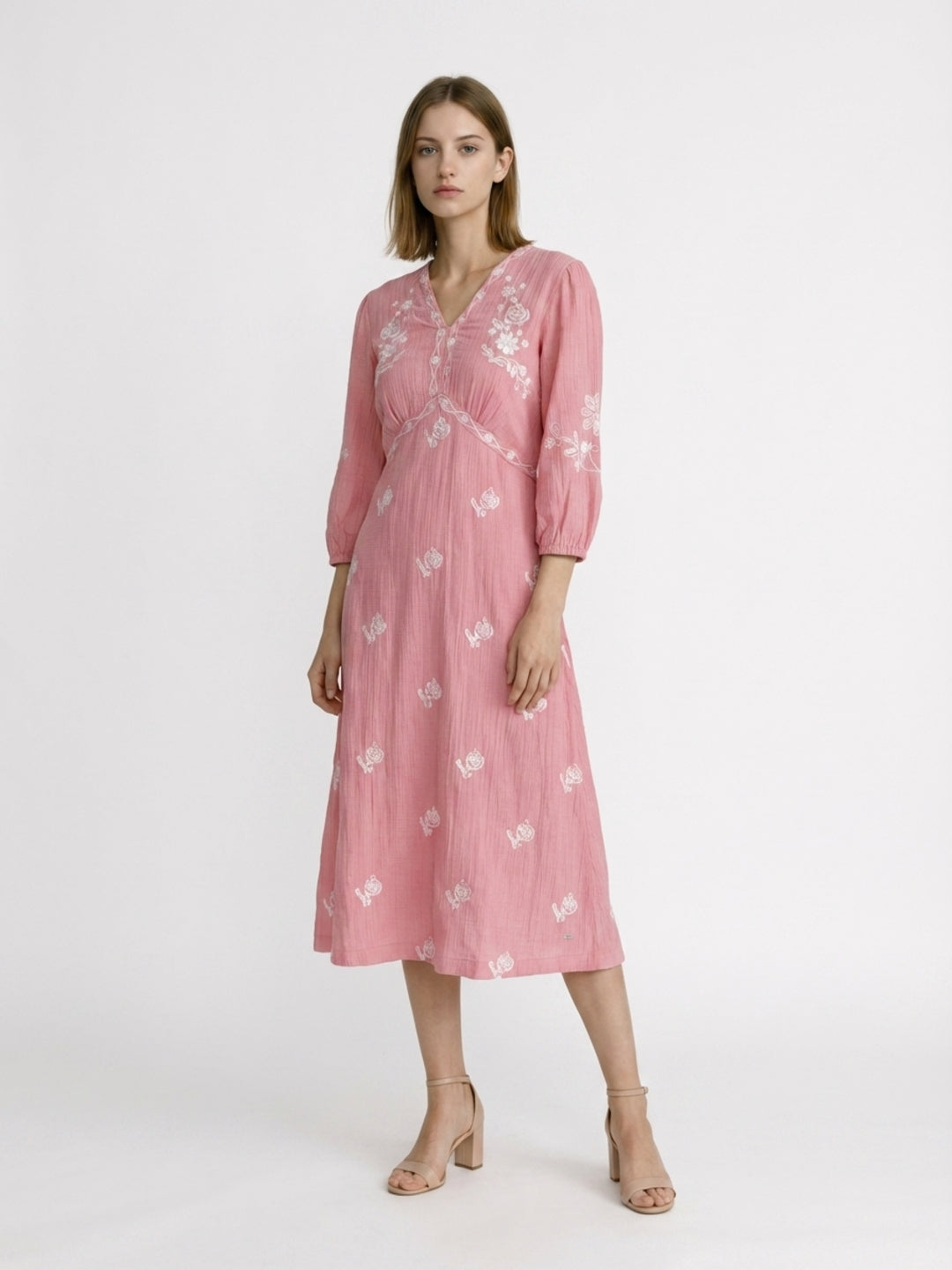 Elle Women Pink Embroidered Flared Fit Dress