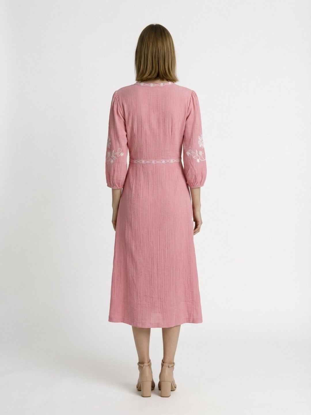 Elle Women Pink Embroidered Flared Fit Dress