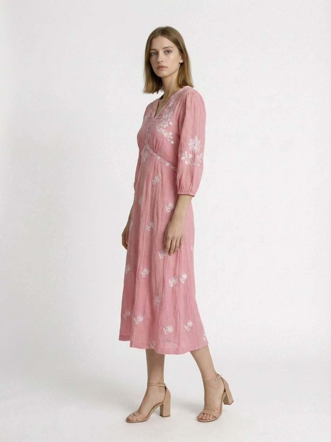 Elle Women Pink Embroidered Flared Fit Dress