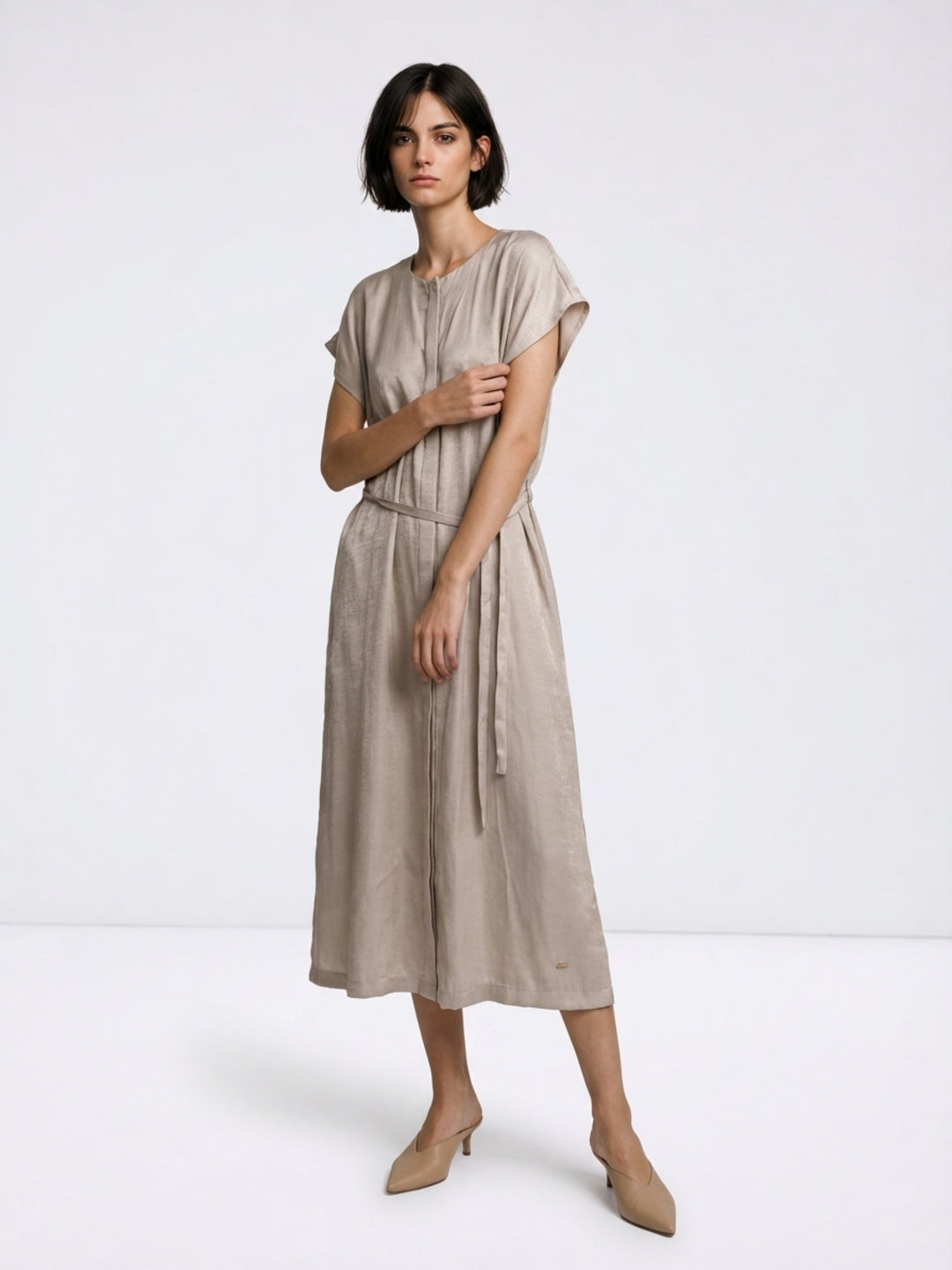 Elle Women Beige Solid Fit & Flared Dress